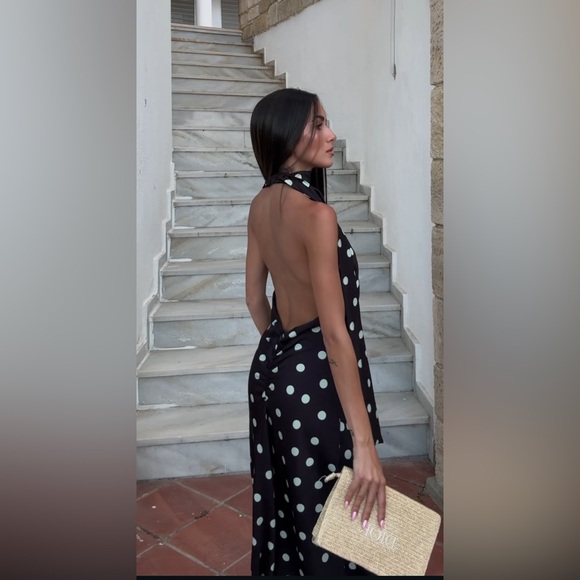 ZARA POLKA DOT SATIN MIDI DRESS - Picture 4 of 15